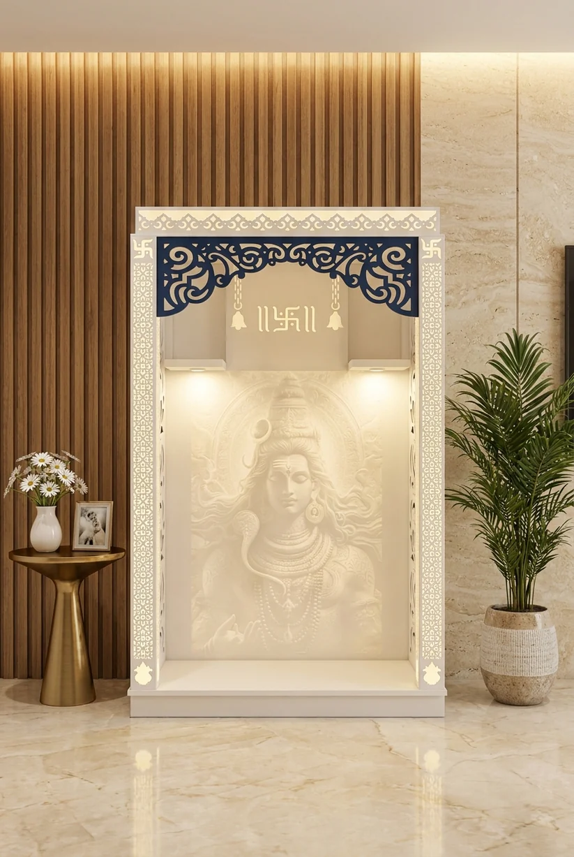 3D Corian Temple Shiva Adiyogi with Backlit Pillars