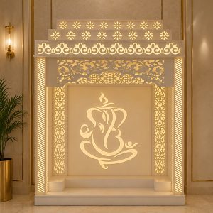 Premium Ganesh Mandir Corian Pooja Mandir with LED Backlit Design