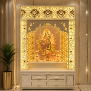 Mata Rani Golden Corian Mandir with LED Backlit Design