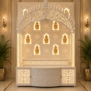 Meenakari Corian Marble Temple with Premium LED Backlit Design