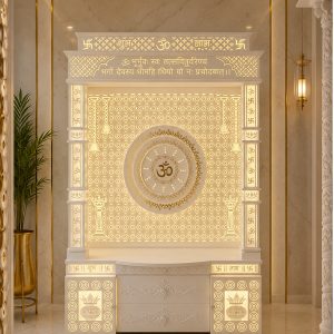 Premium Om Corian Marble Temple with LED Backlit Sacred Panel