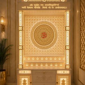 Premium Om Corian Marble Mandir with LED Backlit Panel