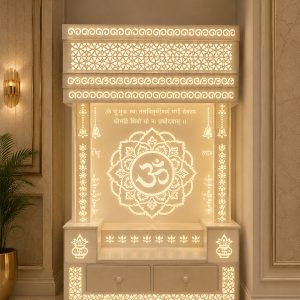Premium Om Gayatri Corian Marble Temple with LED Backlit Art