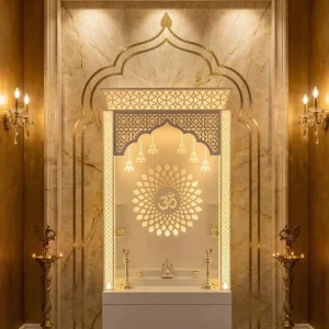 Luxury Two-Tier Jali Corian Marble Temple with Peacock-Inspired Design