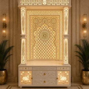 Om Design Back Light Corian Mandir
