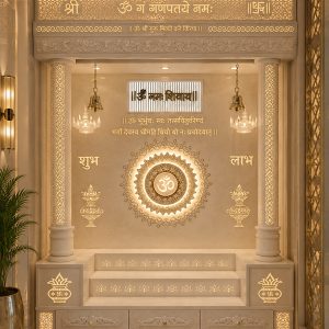 Premium Om Namah Shivaya Corian Marble Temple with LED Backlit Design