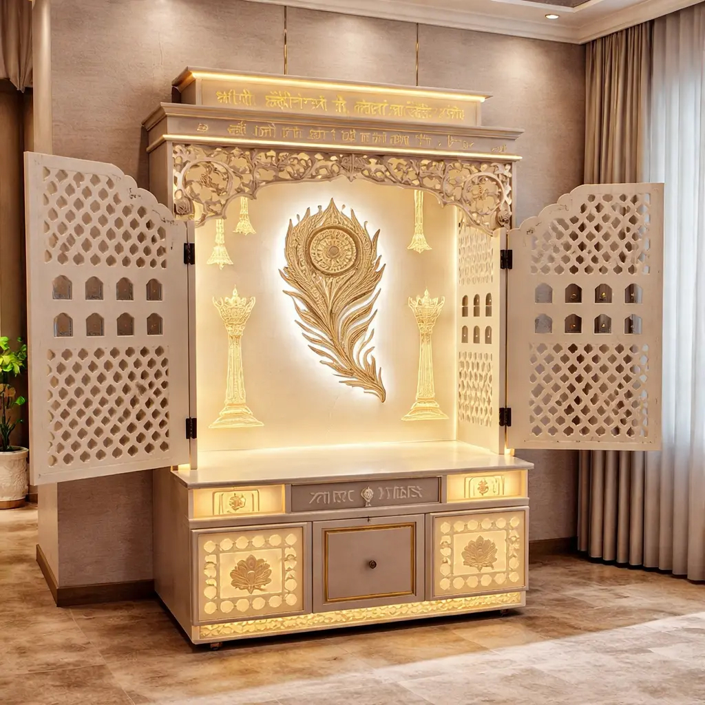 Corian Mandir with Door and Storage