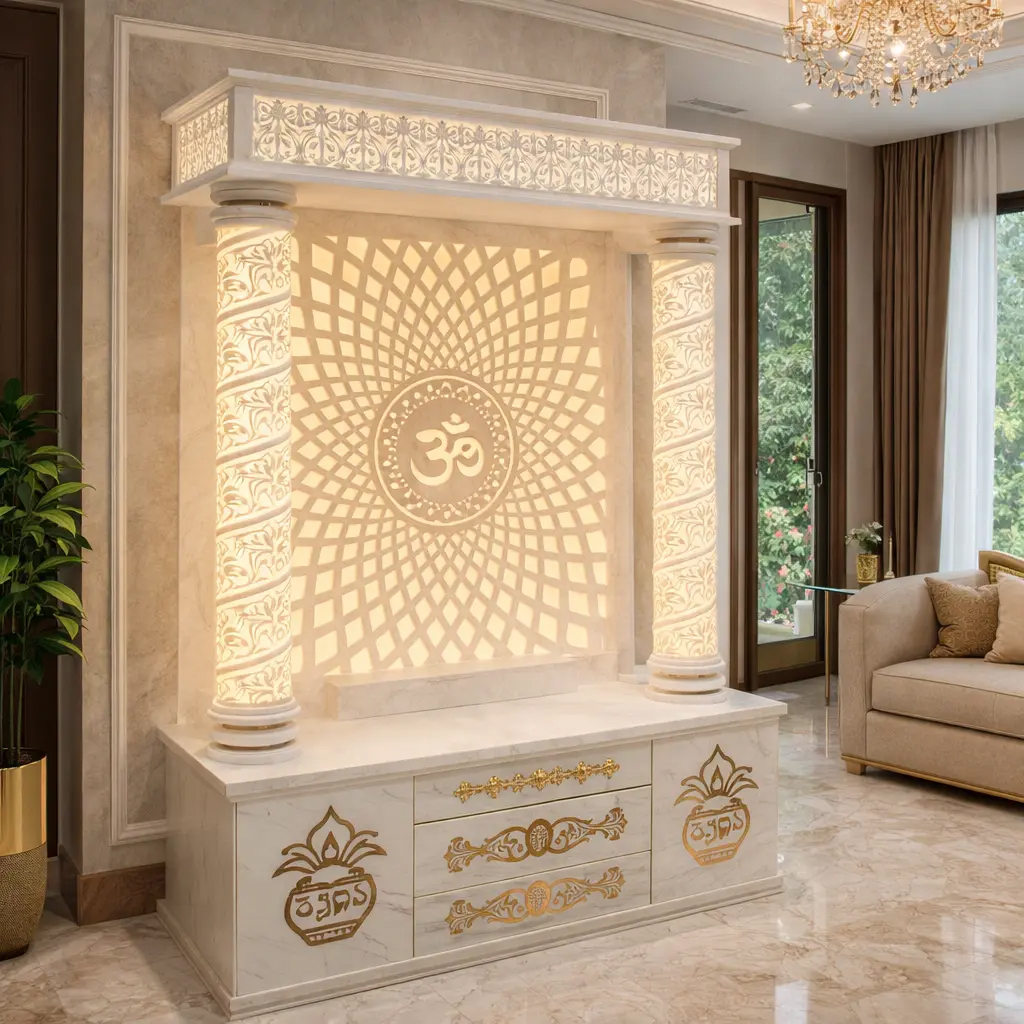 Premium White Corian Pooja Mandir