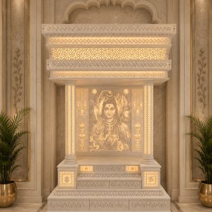 Premium Shiv Parivar Corian Marble Temple with LED Backlit Artwork