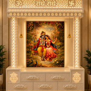 Premium Radha Krishna Corian Temple with Decorative LED Pillars